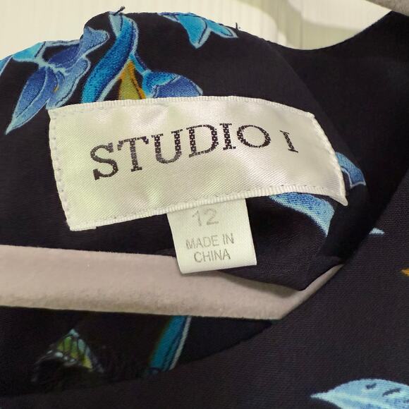 Studio I Women's Floral Blue Navy Sleeveless Maxi Dress Size 12 - Picture 7 of 12